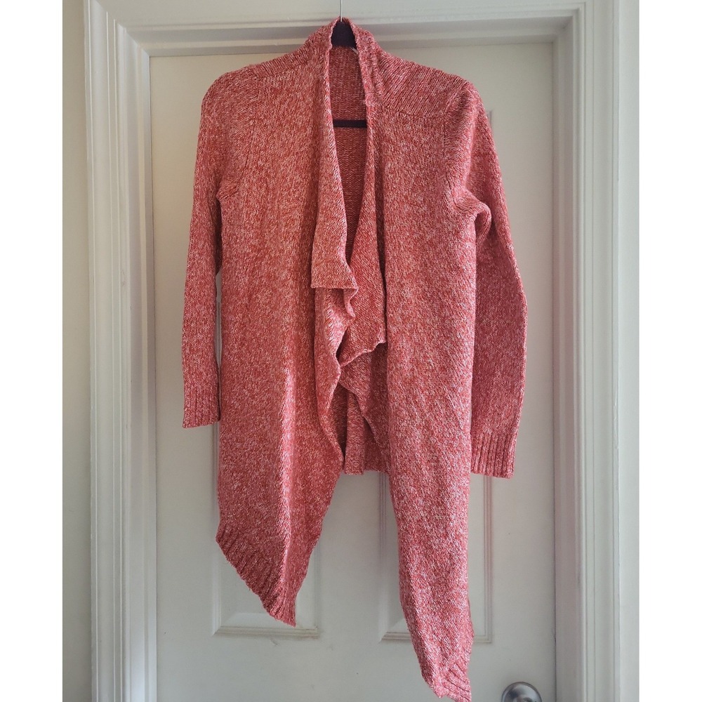 Kensie Orange Marled Knit Waterfall Open Front Cardigan Sweater ML